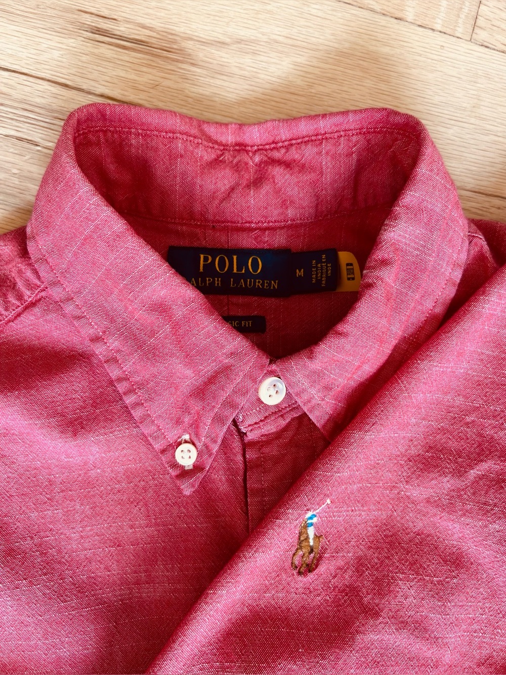 Polo Ralph Lauren Mens Medium Classic Fit Red Slub Short Sleeve Shirt Flesh Pony
